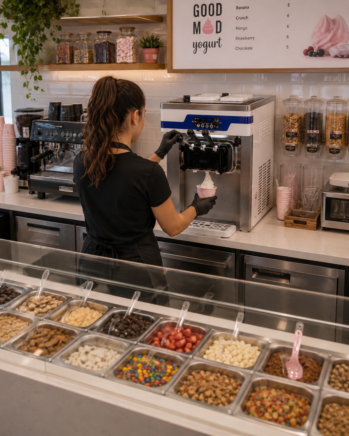 Frozen yogurt, self-serve toppings